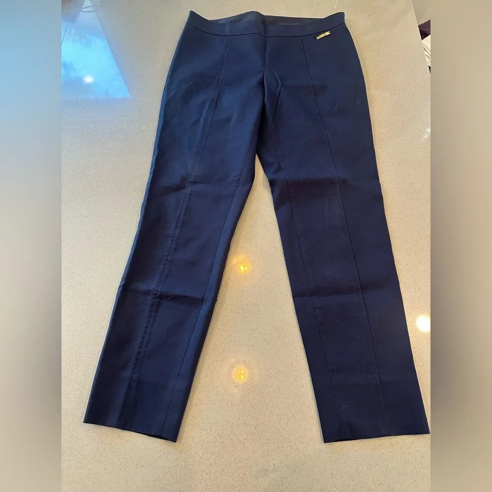 Tory Burch Women's Navy Blue Slit Hem Cotton Blend Pants Size 4
